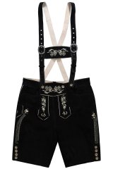 JP1880 Genuine Leather Traditional Lederhosen Shorts Black