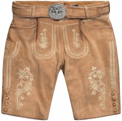 JP1880 Premium Goat Suede Staghorn Embroidery Shorts Leather Brown