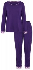 Ulla Popken 812441 Pyjama mit langen Ärmeln und Spitze Königsblau