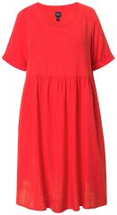 Ulla Popken 829837 Kurzärmliges Kleid aus Leinenmix Rot