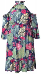 Ulla Popken 842471 Gemustertes Midikleid Dunkelblau
