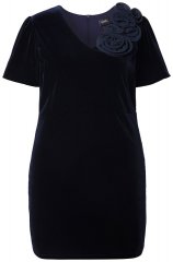 Ulla Popken 846051 Kurzärmliges Samtkleid Dunkelblau