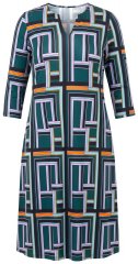 Ulla Popken 846724 Gemustertes Kleid Dunkelgrün