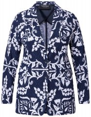 Ulla Popken 847586 Blazer aus floralem Jacquard Dunkelblau