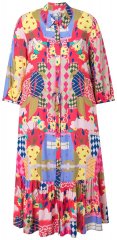 Ulla Popken 848015 Gemustertes Midikleid mit Tunnelzug Rosa
