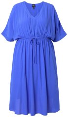Ulla Popken 848224 Kurzärmliges Maxikleid mit V-Ausschnitt Blau