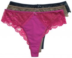 Ulla Popken 848522 Strings mit Spitze 3er-Pack Dunkellila