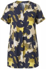Ulla Popken 848710 Geblümtes Kleid mit Taschen Dunkelblau