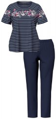 Ulla Popken 850403 Pyjama mit Blumenmuster Dunkelblau
