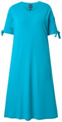 Ulla Popken 850724 Kurzärmliges Midikleid mit Bindegürtel Türkis