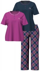 Ulla Popken 850864 3-teiliges Pyjama-Set mit Karomuster Violett
