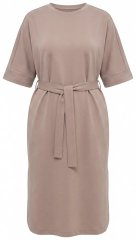 Ulla Popken 852288 Kurzärmliges Midikleid mit Bindegürtel Hellbraun