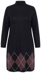 Ulla Popken 852597 Gemustertes Strickkleid mit Rollkragen Schwarz