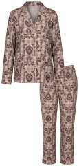 Ulla Popken 852649 Pyjama mit Muster und Hemdkragen Braun