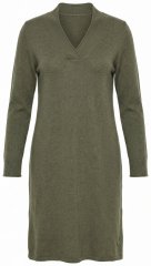 Ulla Popken 853077 Langärmliges Strickkleid mit V-Ausschnitt Khaki
