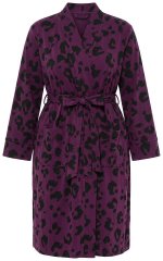 Ulla Popken 853168 Frottee-Bademantel mit Animal-Print Pflaume