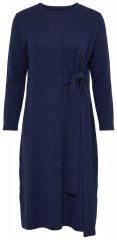 Ulla Popken 853760 Langärmliges Strickkleid mit Bindegürtel Dunkelblau