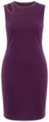Ulla Popken 853766 Bodycon-Kleid mit Strasssteinen Pflaume