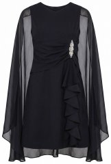 Ulla Popken 853774 Kleid mit Volants Schwarz