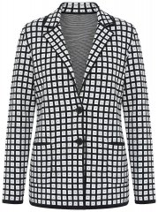 Ulla Popken 855173 Karierter Strickblazer Wollweiß