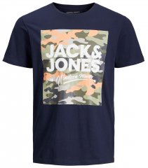Jack & Jones JJPETE SHAPE Camo Print T-Shirt Navy