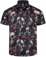 Kam Jean 6074 Kurzarmhemd mit Totenkopfprint Schwarz