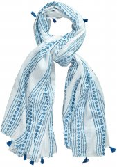 Ulla Popken Greek Stripe Tasseled Scarf Blue