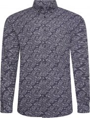 Kam Jeans P022 Premium Paisley Print Cotton Long Sleeve Shirt with Satin Finish Navy