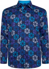 Kam Jeans 6071 Record Print Long Sleeve Shirt Navy