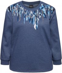 Ulla Popken Sequined Neck Long Sleeve Sweatshirt Ink Blue