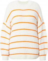Ulla Popken Oversized Striped Balloon Sleeve Sweater Off-White