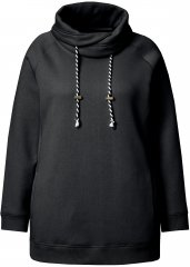 Ulla Popken Drawstring Collar Long Sleeve Sweatshirt Black