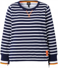 Ulla Popken Striped Drawstring Hem Sweatshirt Navy