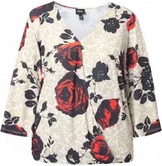 Ulla Popken Rose Print Faux Wrap Top Off-White