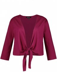 Ulla Popken Versatile Surplice Wrap Tie Hem Bolero Top Magnolia Red