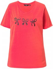 Ulla Popken Bow Short Sleeve Graphic Tee Light Red