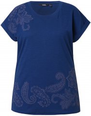 Ulla Popken Textured Paisley Motif Cap Sleeve Tee Navy