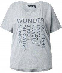 Ulla Popken WONDER Short Sleeve Graphic Tee Light Grey Melange