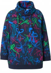 Ulla Popken Ribbon Print Turtleneck Sweatshirt Navy