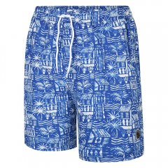 Espionage SW097 Badeshorts mit Hawaii-Print Königsblau/Weiß