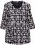 Ulla Popken Snowflake Print 3/4 Sleeve A-Line Tee Black - Bedruckte T-shirts für damen - 