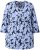 Ulla Popken Floral Print 3/4 Sleeve V-Neck Tee Navy Blue - Bedruckte T-shirts für damen - 