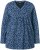 Ulla Popken Geometric Print 3/4 Sleeve Pleated Tee Navy Blue - Bedruckte T-shirts für damen - 