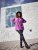 Ulla Popken Pleated Confetti Print Long Sleeve Tee Light Plum - Bedruckte T-shirts für damen - 