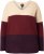 Ulla Popken Cable Knit Block Stripe V-Neck Sweater Dark Ruby - Hoodies & Sweatshirts - 