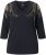 Ulla Popken Feather Beadwork 3/4 Sleeve Top Black - Bedruckte T-shirts für damen - 