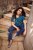 Ulla Popken Tile Print Short Sleeve Pleated Tee Teal - Bedruckte T-shirts für damen - 