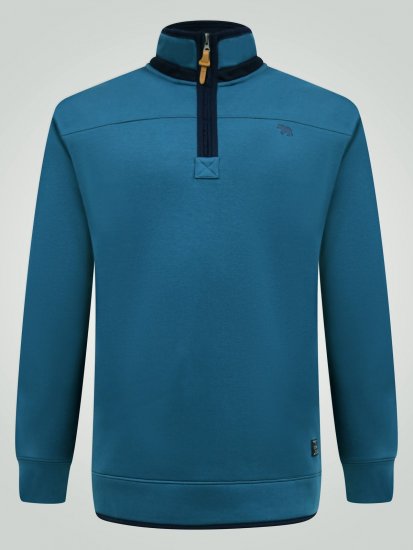 D555 Conway 1 1/4 Zip Neck Fleece Sweatshirt With Bear Logo Teal - Herren-sweater und -hoodies - Herren-Sweater und -Hoodies in großen Größen