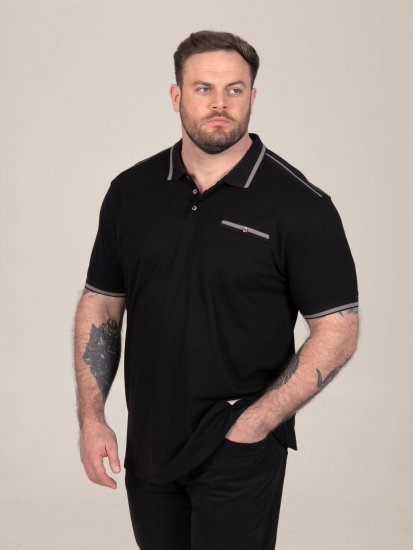 D555 Potts Jersey Polo With Jacquard Collar & Cuffs Schwarz - Polo-shirts für herren - Polo-Shirts für Herren in großen Größen