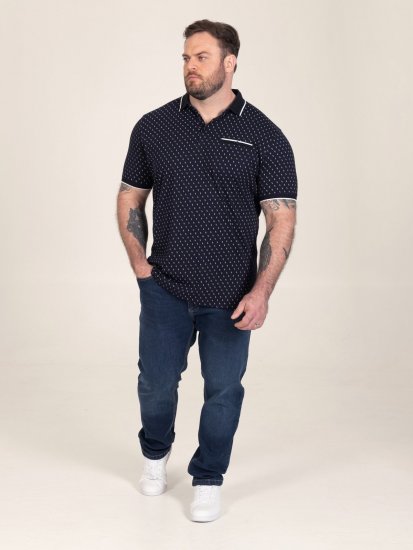 D555 Reid AOP Polo With Jacquard Collar, Pocket And Cuffs Navyblau - Polo-shirts für herren - Polo-Shirts für Herren in großen Größen
